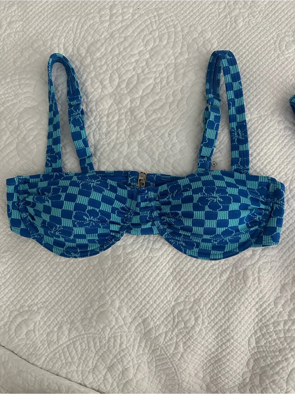 Blue Checkered Floral Bikini Set